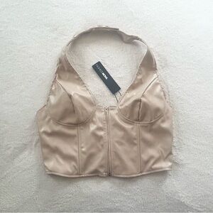 Fashion Nova Sand Faux Leather Halter Top